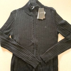 RALPH LAUREN black zip up sweater, M